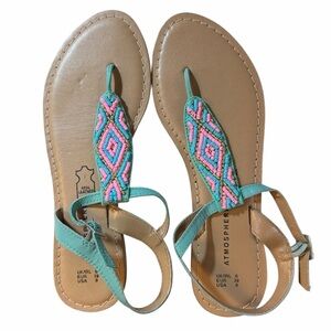 Atmosphere  Beaded T-Strap Sandal with Adjustable Ankle Strap